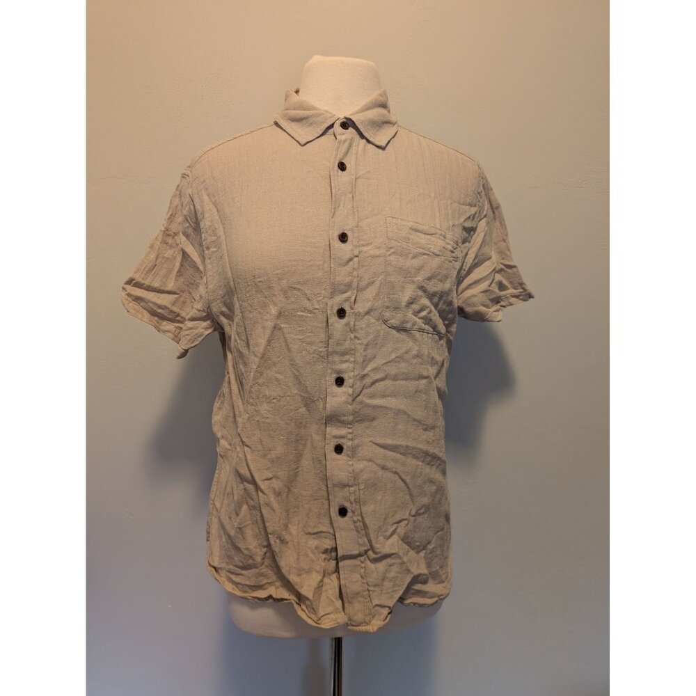 Katin Beige Short Sleeve Button-Up Shirt Small Casual Linen Blend